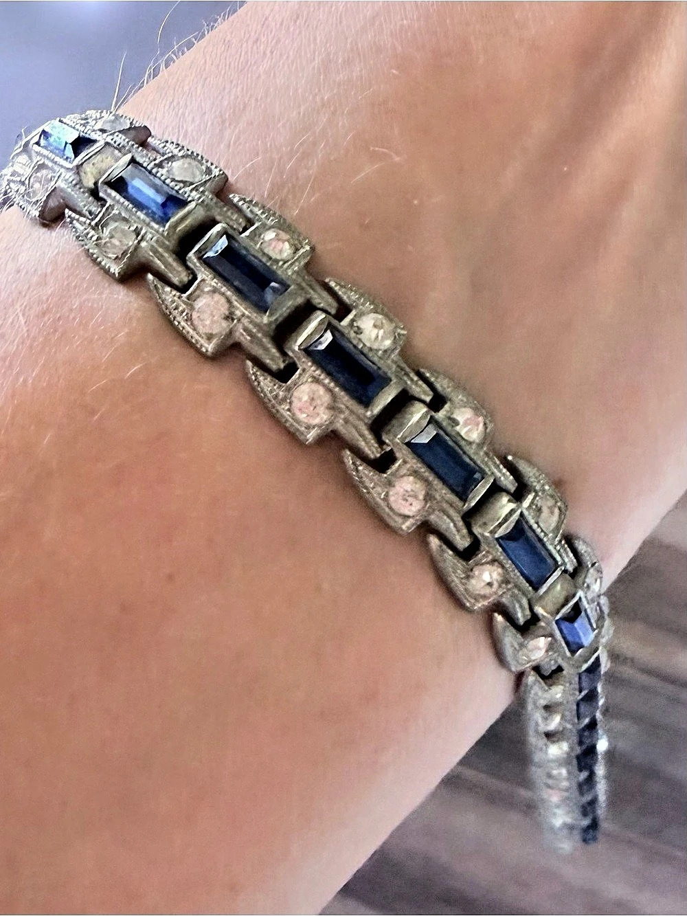 Vintage Blue Stone and clear  stone Link Bracelet